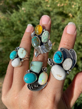 Load image into Gallery viewer, Cluster Ring - White Buffalo, Turquoise & Aloe Variscite (size 6.5)