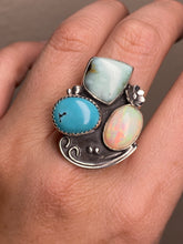 Load image into Gallery viewer, Cluster Ring - Aloe Variscite, Opal & Turquoise (size 9.5)