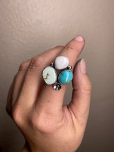 Load image into Gallery viewer, Cluster Ring - White Buffalo, Turquoise & Aloe Variscite (size 6.5)