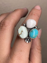 Load image into Gallery viewer, Cluster Ring - White Buffalo, Turquoise & Aloe Variscite (size 6.5)