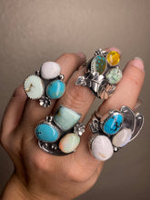 Load image into Gallery viewer, Cluster Ring - White Buffalo, Turquoise & Aloe Variscite (size 6.5)