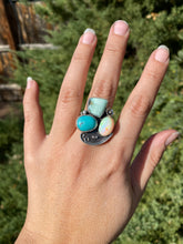 Load image into Gallery viewer, Cluster Ring - Aloe Variscite, Opal & Turquoise (size 9.5)