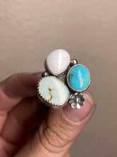 Load image into Gallery viewer, Cluster Ring - White Buffalo, Turquoise & Aloe Variscite (size 6.5)
