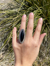 Load image into Gallery viewer, Double Beaded Black Onyx Marquis Ring—size 7