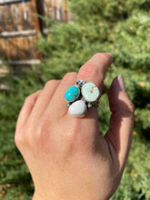 Load image into Gallery viewer, Cluster Ring - White Buffalo, Turquoise & Aloe Variscite (size 6.5)