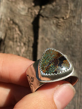 Load image into Gallery viewer, Wide stamped band Sky Song turquoise ring - size 9-9.5