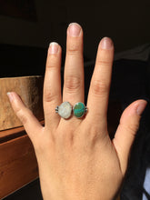 Load image into Gallery viewer, Rose cut Moonstone and Hubei turquoise DBL ring - size 8/9