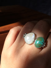 Load image into Gallery viewer, Rose cut Moonstone and Hubei turquoise DBL ring - size 8/9