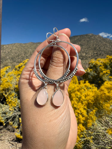 Beaded Mary Hoops - Rose Quartz