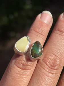 Aloe Variscite & Sky Song Turquoise Double Ring - size 5.5/6