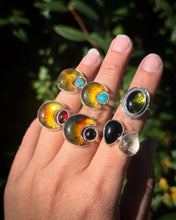 Load image into Gallery viewer, Gold Rutilated Quartz and Black Onyx Double Ring—size 8.25