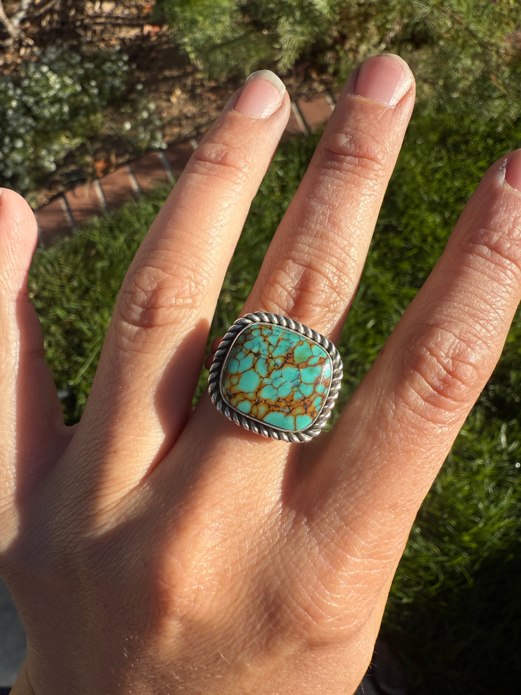 Gold Matrix Hubei Turquoise Ring - Size 11.75