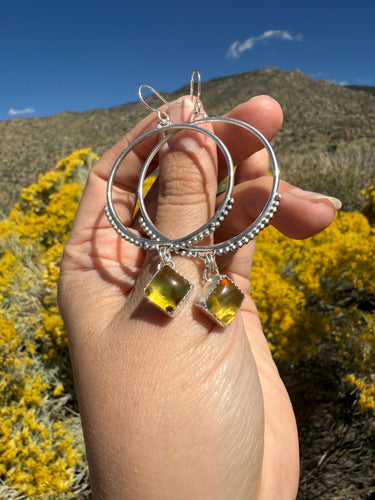 Beaded Mary Hoops - Mexican Amber