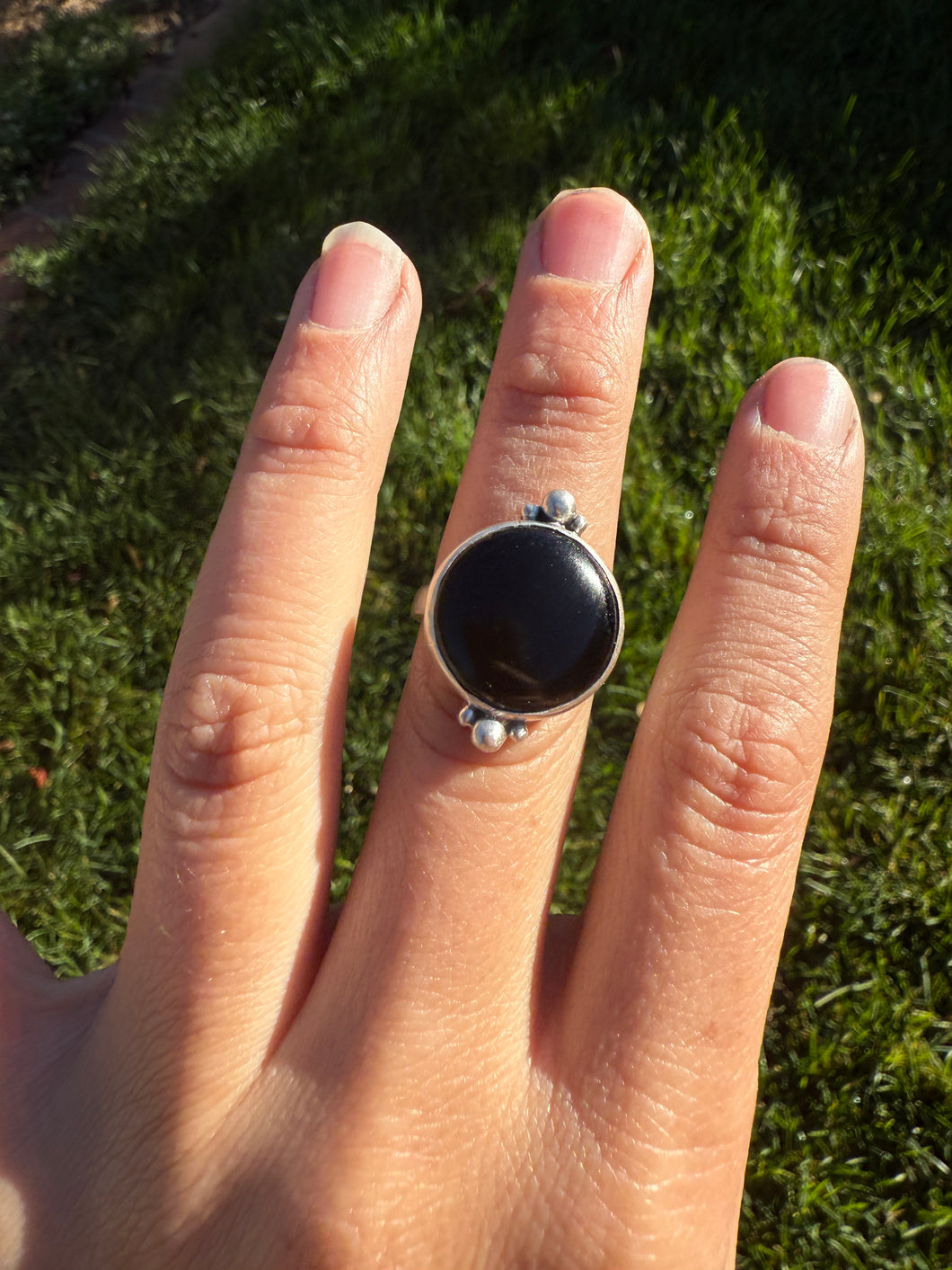 Black Onyx Round Ring - size 9