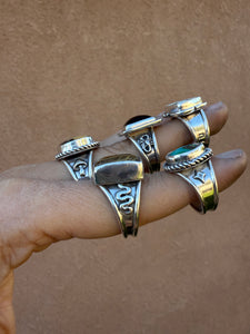 Black Onyx Wide Band Ring - size 7 (fits like 6.5/7)