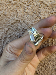 Creamy Aloe Variscite Wide Band Ring - size 7.5 (fits like 7/7.5)