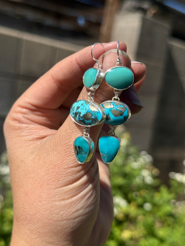 Turquoise Droplet Earrings - 3 Stone