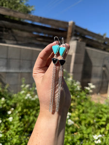 Double Triangle Chain Earrings - Turquoise and Onyx
