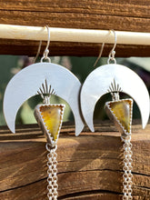 Load image into Gallery viewer, Crescent Moon Chain Dangle Earrings—Amber Triangles