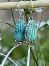 Load image into Gallery viewer, Carved Turquoise Shell Hoops