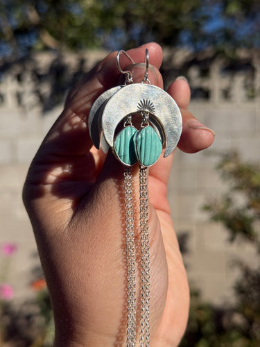 Crescent Moon Chain Dangles - Carved Turquoise