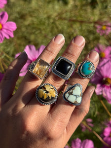 Black Onyx Wide Band Ring - size 7 (fits like 6.5/7)