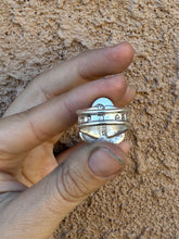 Load image into Gallery viewer, Creamy Aloe Variscite Wide Band Ring - size 7.5 (fits like 7/7.5)