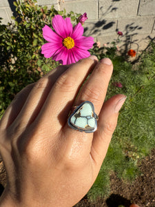 Creamy Aloe Variscite Wide Band Ring - size 7.5 (fits like 7/7.5)