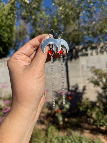 Crescent Moon Chain Dangles - Red Garnet