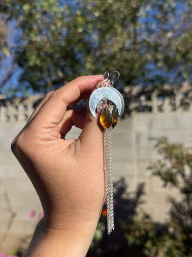 Crescent Moon Chain Dangles - Mexican Amber