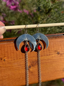 Crescent Moon Chain Dangles - Red Garnet