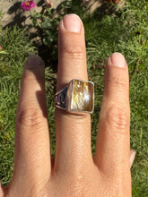 Load image into Gallery viewer, Chunky Gold Rutilated Quartz Wide Band Ring - size 8 (fits like 7.5/8)
