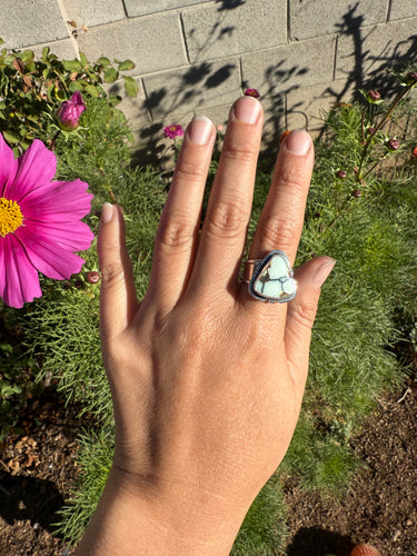 Creamy Aloe Variscite Wide Band Ring - size 7.5 (fits like 7/7.5)