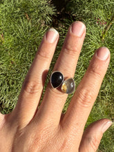Load image into Gallery viewer, Gold Rutilated Quartz and Black Onyx Double Ring—size 8.25