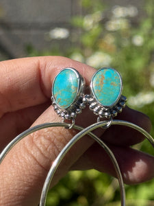 Kingman Turquoise Half Beaded Post Hoops