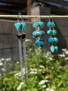 Double Triangle Chain Earrings - Turquoise and Onyx