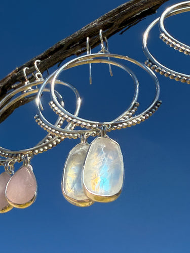 Beaded Mary Hoops - Rose Cut Moonstone