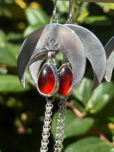 Crescent Moon Chain Dangles - Red Garnet
