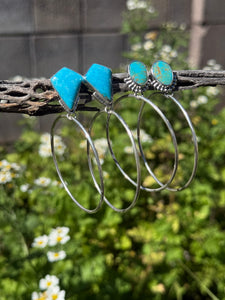Kingman Turquoise Half Beaded Post Hoops