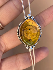 Chain Bolo—Carved Mexican Amber Marquis