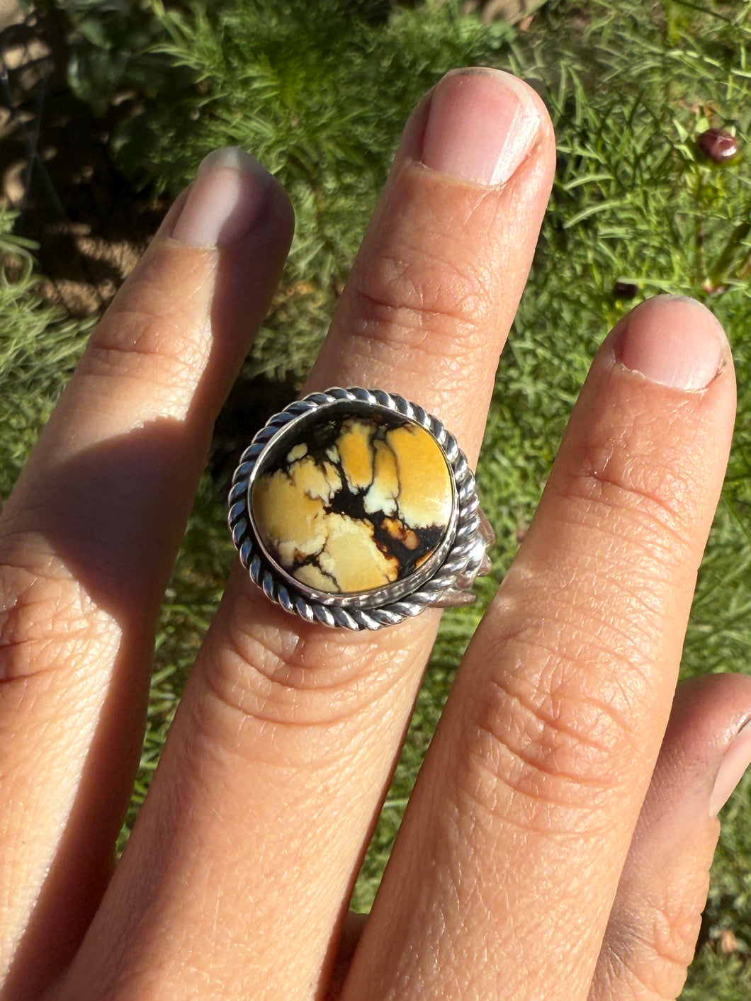 Earthy Aloe Variscite Wide Band Ring — size 9.5 (fits like 9/9.5)