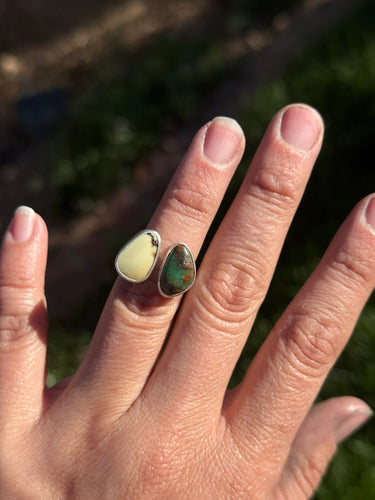 Aloe Variscite & Sky Song Turquoise Double Ring - size 5.5/6