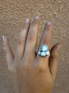 Creamy Aloe Variscite Wide Band Ring - size 7.5 (fits like 7/7.5)