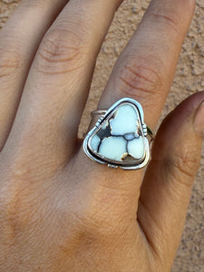Creamy Aloe Variscite Wide Band Ring - size 7.5 (fits like 7/7.5)