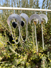 Load image into Gallery viewer, Crescent Moon Chain Dangle Earrings—Amber Triangles