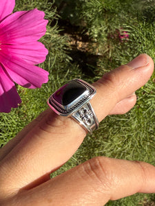 Black Onyx Wide Band Ring - size 7 (fits like 6.5/7)