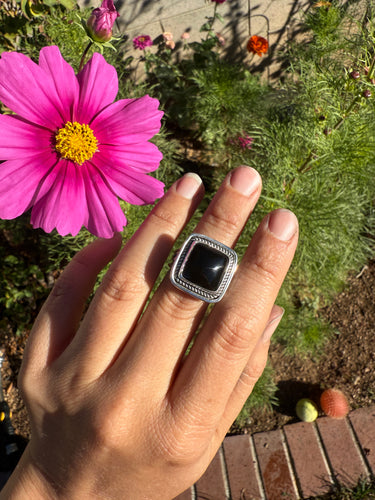 Black Onyx Wide Band Ring - size 7 (fits like 6.5/7)