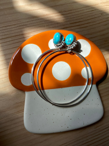 Half Beaded Blue Moon Turquoise Hoops