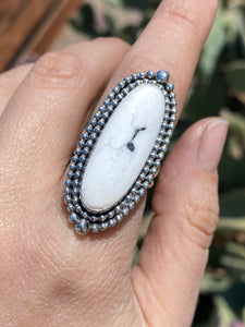 Double Bead Border White Buffalo Ring—Size 7