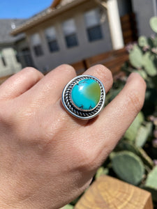 Blue-Green Hubei Turquoise Ring—Size 8.5